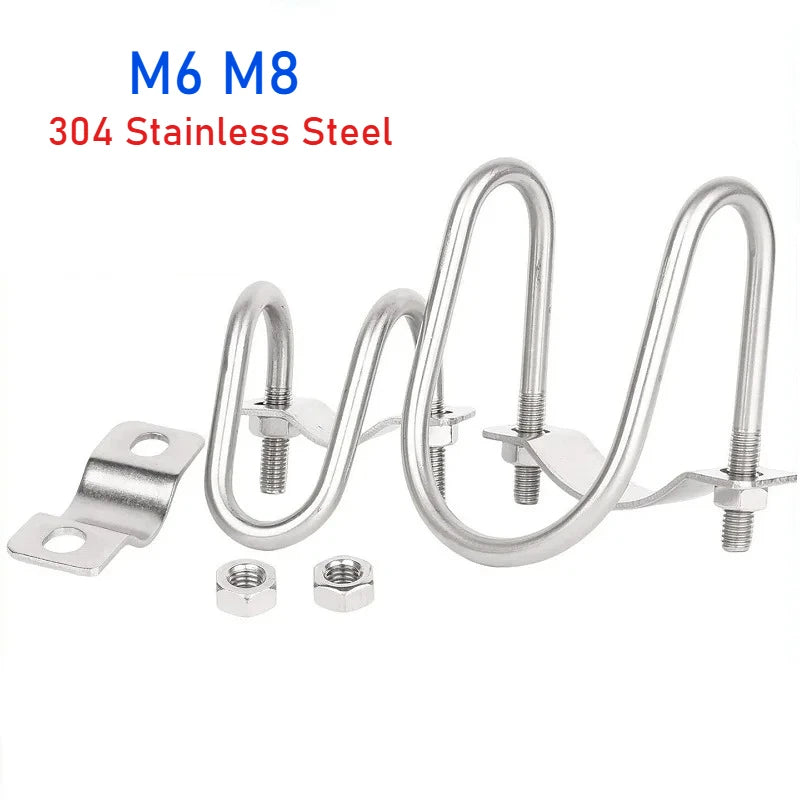 M6 M8 304 Stainless Steel Double U-Bolt Cross Pipe Clamp Set Pipe Clamp Set Richie's M8x76x20mm(1set)