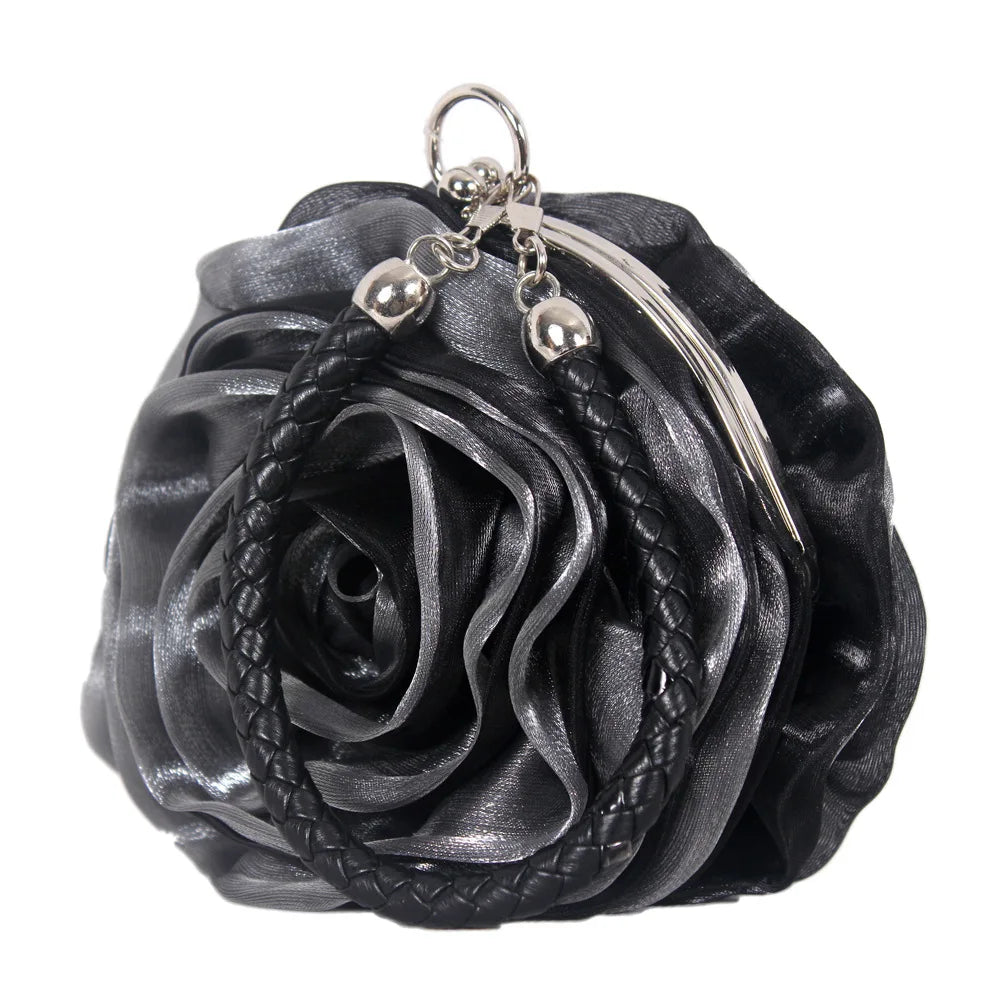 Vintage Floral Rose Evening Clutch Bag | Bridal Wedding Purse Evening Clutch Bag Richie's black gray