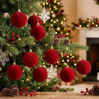 12Pcs Velvet Flocked Christmas Balls 6CM Tree Ornaments Christmas Tree Ornaments Richie's