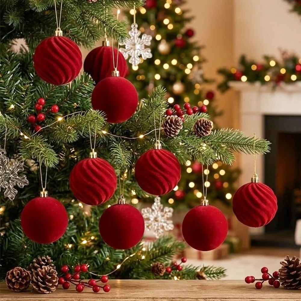 12Pcs Velvet Flocked Christmas Balls 6CM Tree Ornaments Christmas Tree Ornaments Richie's