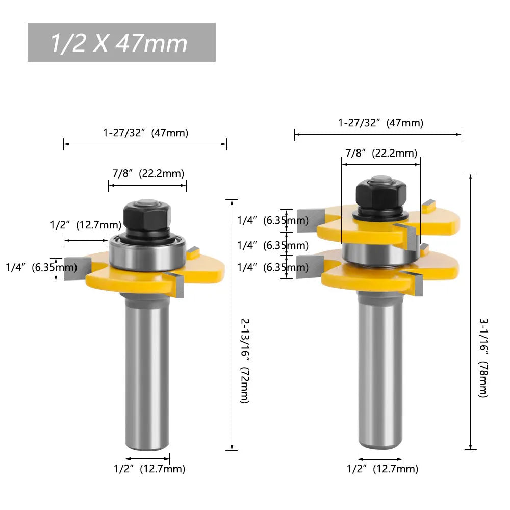 Tongue & Groove Router Bit Set – 2Pc Carbide T-Shape 8mm Shank Router Bit Set Richie's 12.7MM shank