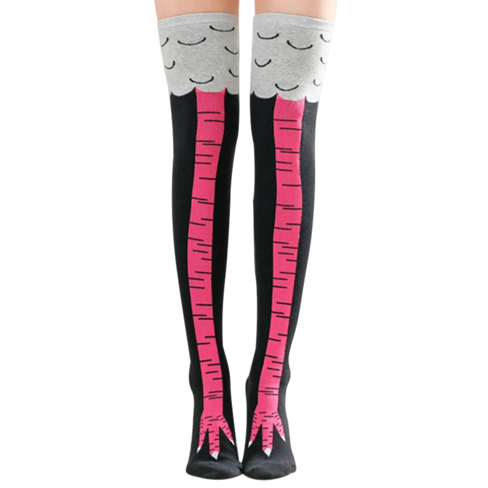 Women's 3D Chicken Paw Print Thigh High Socks Cosplay Novelty Thigh High Socks Richie's rose red Long One Size China Mainland