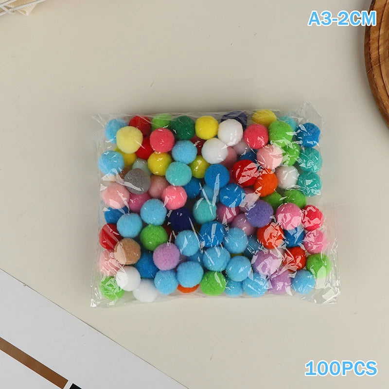 100 Pcs Fluffy Pom Poms 10–30mm | Kids DIY Craft Supplies DIY Craft Supplies Richie's A3