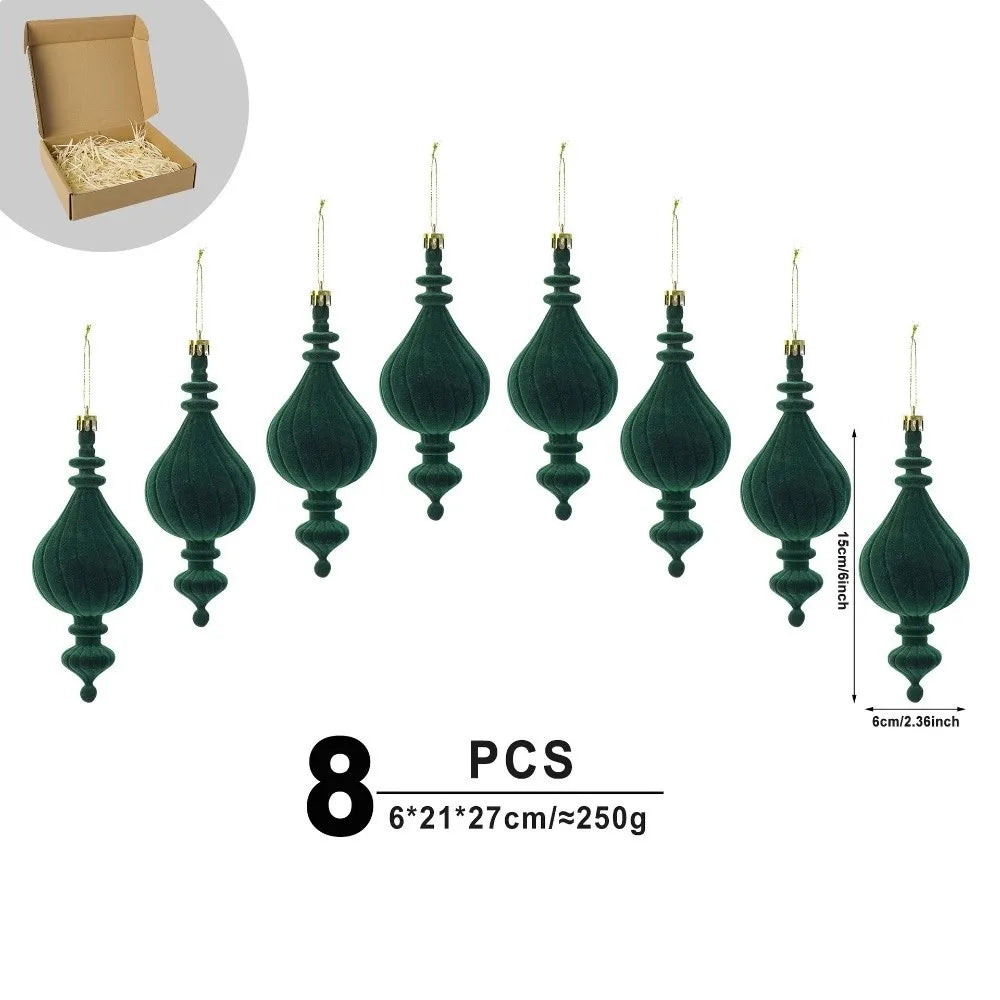 8pcs Velvet Gift Box Christmas Tree Ornaments – Flocked Pendants Christmas Tree Ornaments Richie's Dark Green 1.5cm