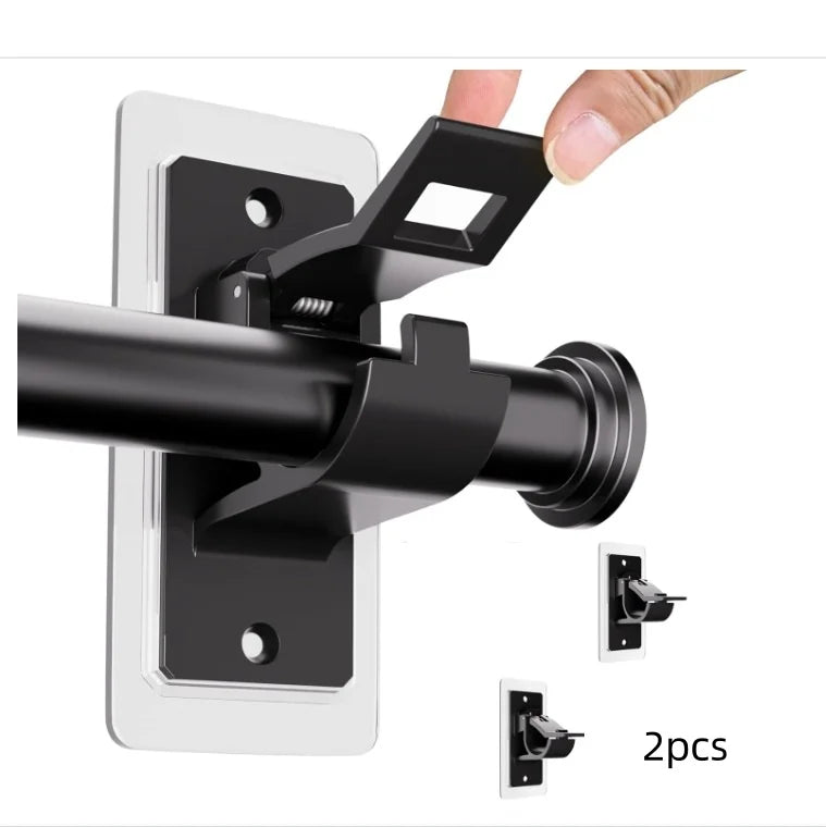 No-Drill Self-Adhesive Curtain Rod Brackets – 2/4pc Set Curtain Rod Brackets Richie's black 2pcs
