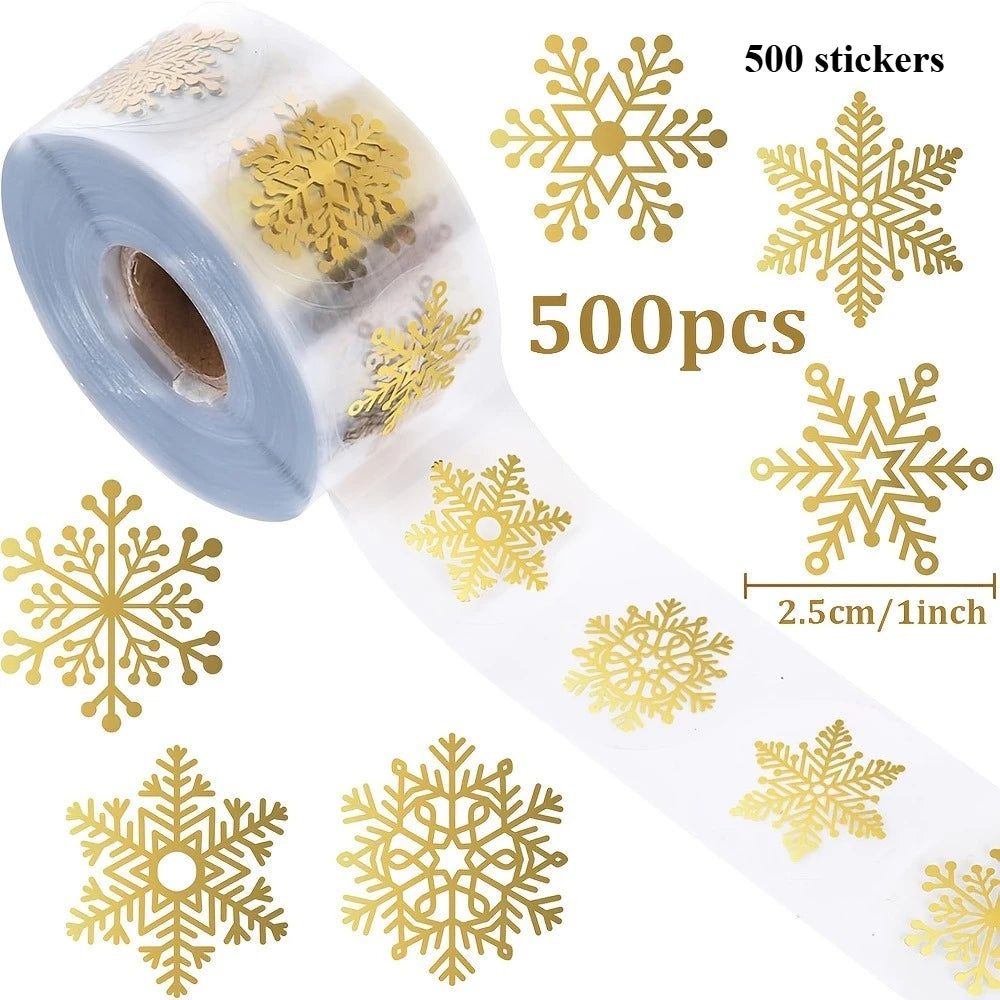 Golden Snowflake Christmas Sealing Stickers – Gift Wrap Roll Decorative Sealing Stickers Richie's 500 stickers Ignore the size data