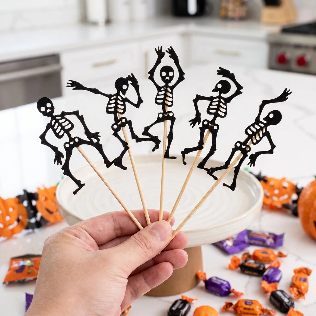 25Pcs Halloween Skull Cupcake Toppers Black Glitter Picks Cupcake Toppers Richie's