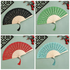 Vintage Chinese Folding Fan Lace Flower Tassel Pendant Wood Folding Hand Fan Richie's
