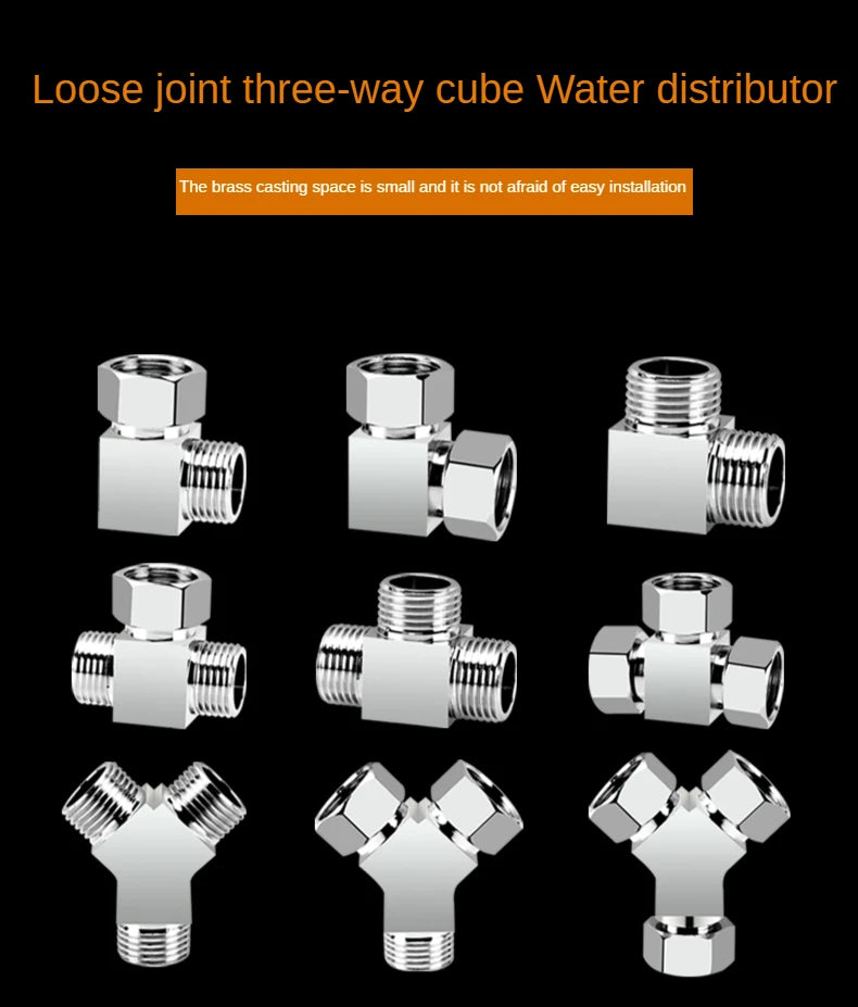 1/2" All-Brass Three-Way Faucet Splitter | 1-In-2-Out Fitting Brass Pipe Fitting Richie's