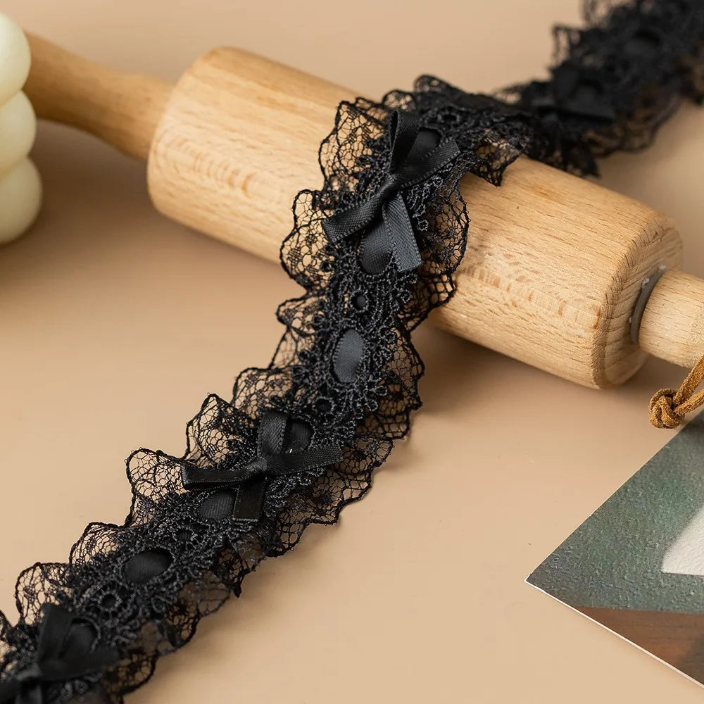 1 Yard Pleated Bow Lace Trim Ribbon – Floral Craft & Hair Accent Lace Trim Ribbon Richie's Color7 L