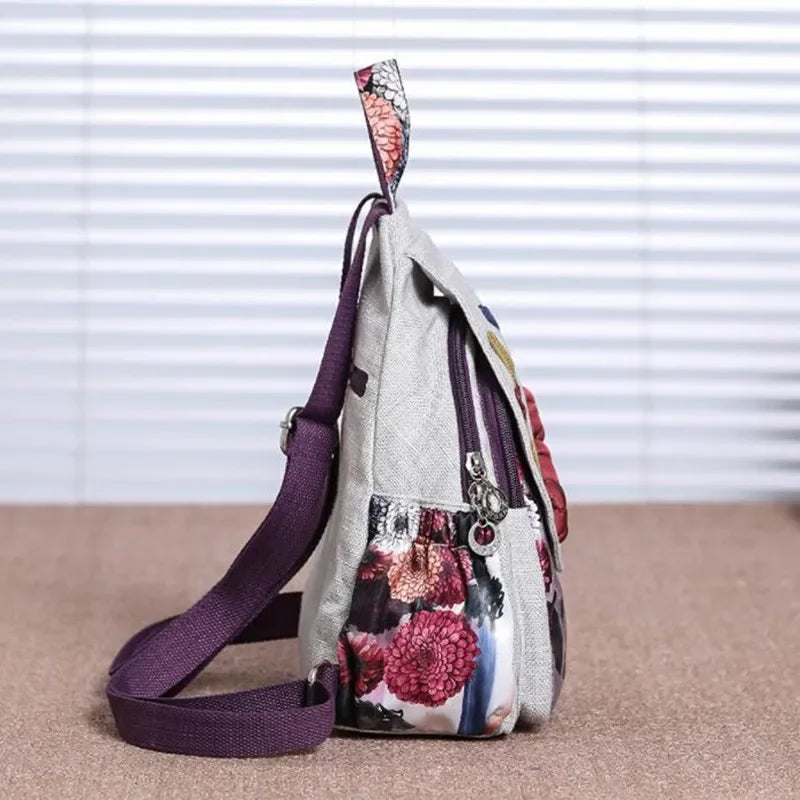 Ethnic Retro Linen Women's Backpack – Floral Applique Rucksack Women's Backpack Richie's