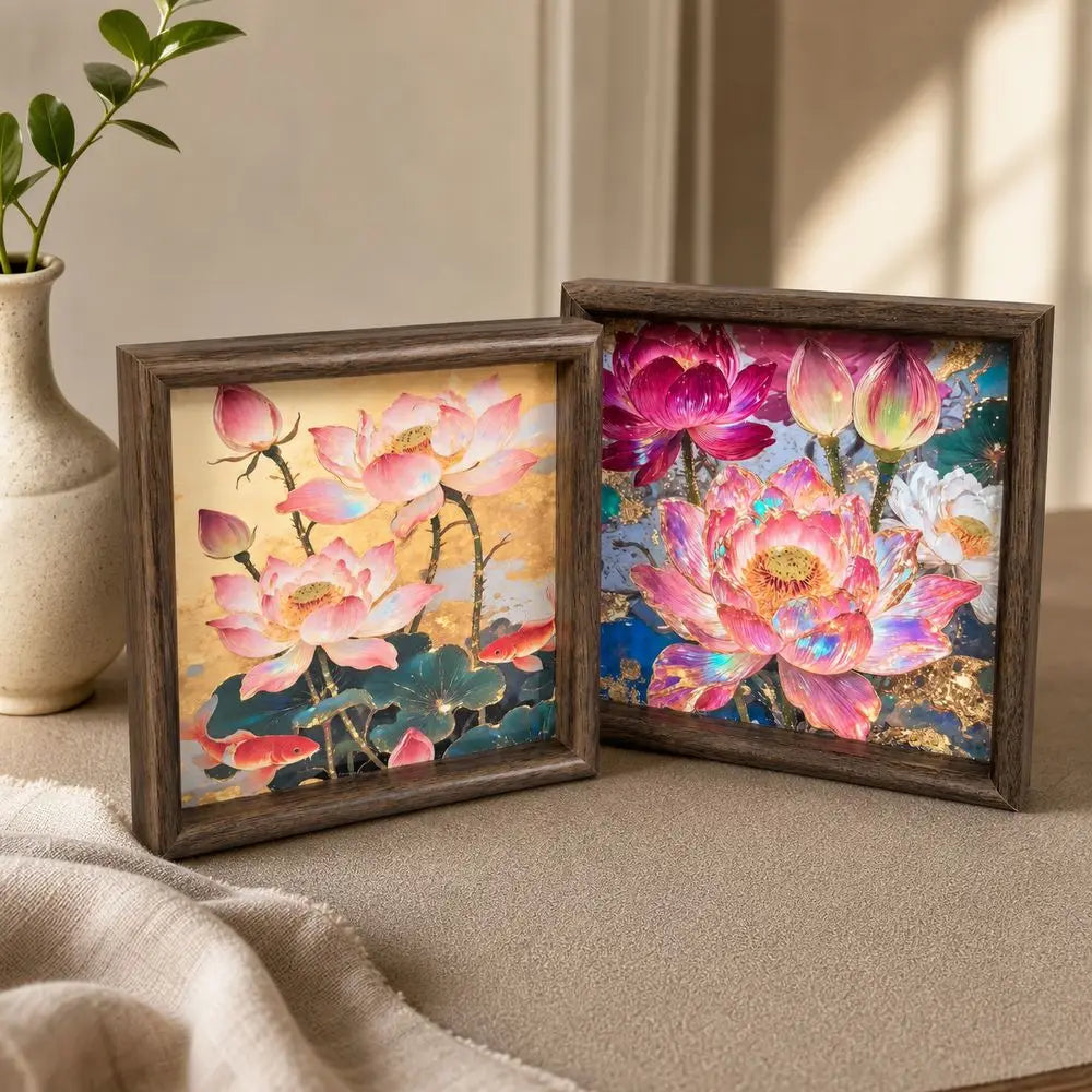 Wooden Lotus Floral Decorative Tray 20cm Square Set of 2 Decorative Wood Tray Richie's