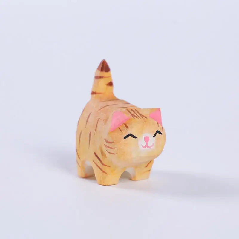 Hand Carved Wooden Cat Figurine | Kitten Desk Ornament Wooden Cat Figurine Richie's A5