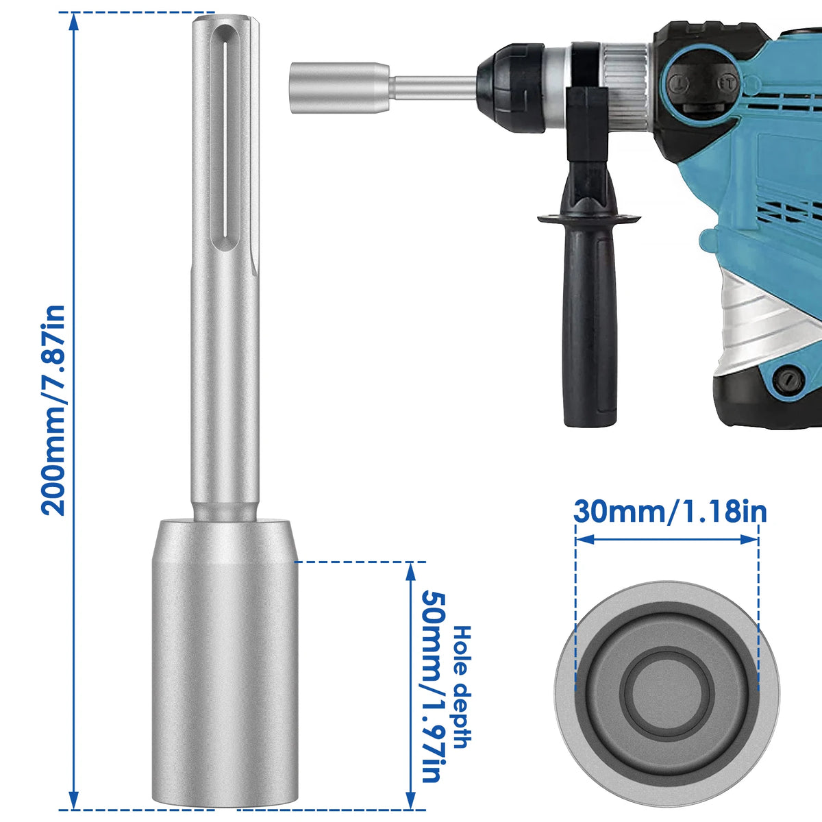 SDS Plus Ground Rod Driver – Hardened Chrome Vanadium Steel Ground Rod Driver Richie's 30mm