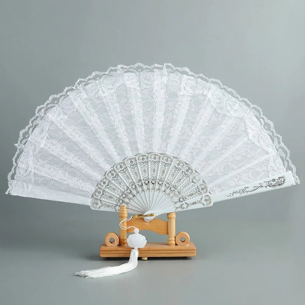 Lace Folding Hand Fan Tassel Floral Pattern – Gift & Photo Prop Decorative Folding Fan Richie's 2