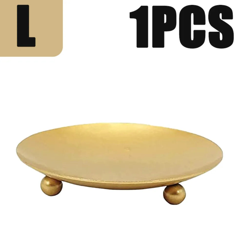 Elegant Round Tray Candle Holder – Gold & Black Iron Stand Candle Holder Stand Richie's gold L 1pc