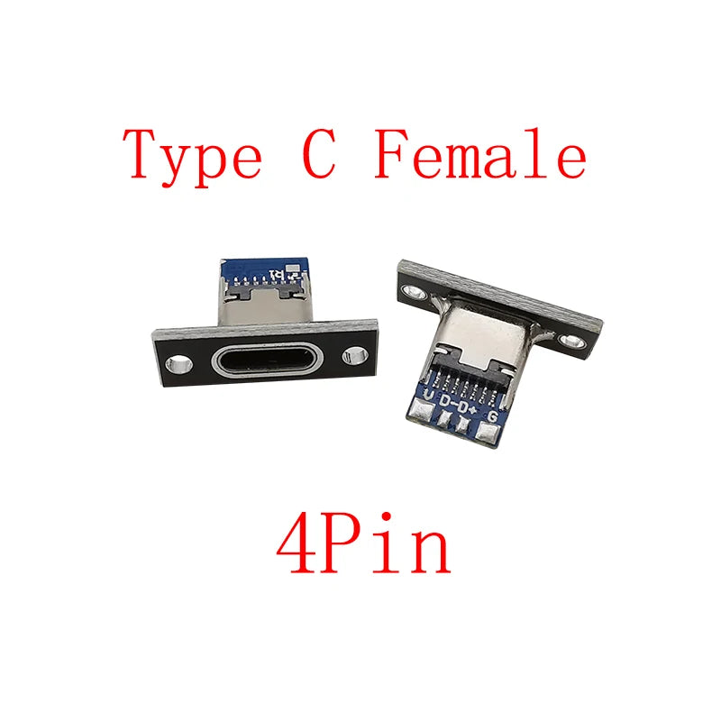 USB-C Female Soldering Connector 2/4/6 Pin with Fixing Plate USB-C Connector Richie's 4Pin Black 5Pcs Type C Female