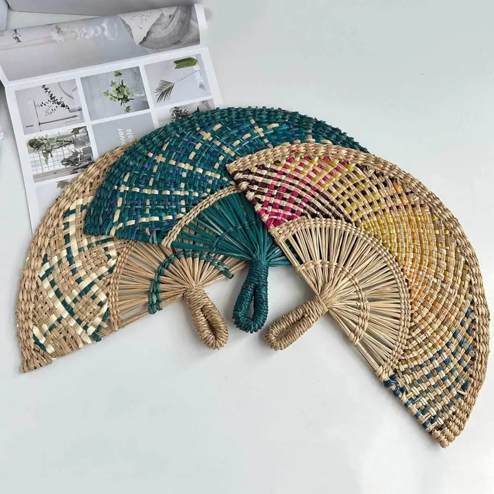 Handmade Natural Seaweed Straw Fan – Boho Semicircular Woven Fan Woven Decorative Fan Richie's
