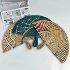 Handmade Natural Seaweed Straw Fan – Boho Semicircular Woven Fan Woven Decorative Fan Richie's