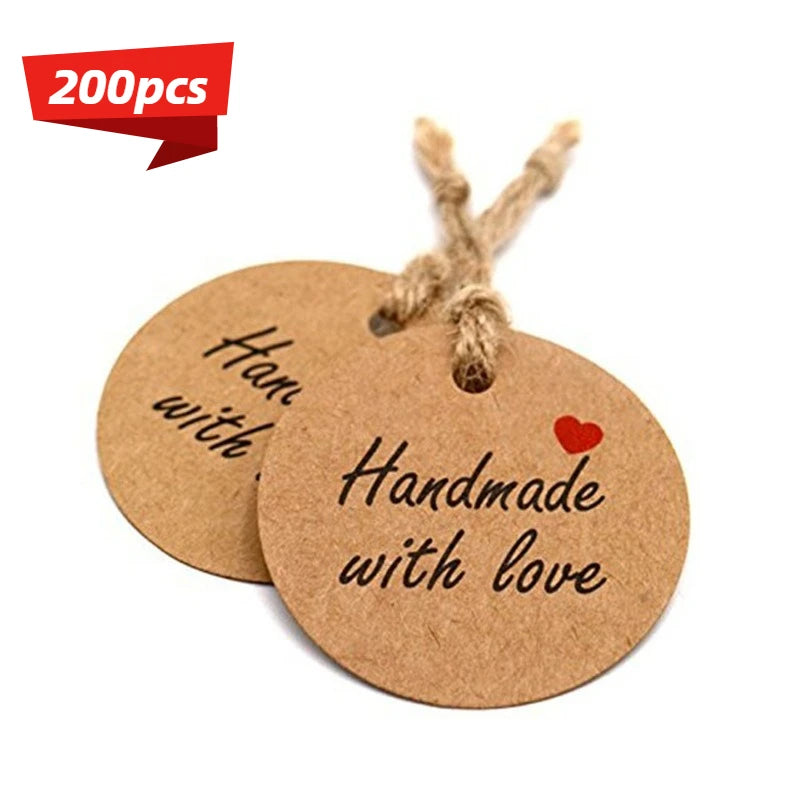 Kraft Paper Hang Tags "Handmade with Love" + 20m Twine Included Kraft Gift Tags Richie's 200pcs one size fits all