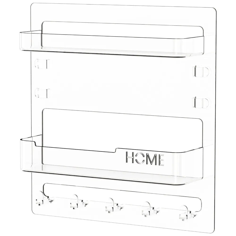 Adhesive Wall Shelf with Hooks & Cable Clips – No-Drill Wall Mount Shelf Richie's Transparent
