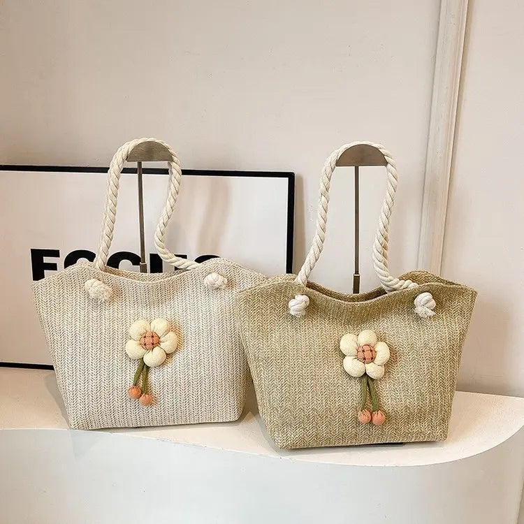 Women's Straw Woven Shoulder Bag – Flower Embroidery Beach Tote Straw Shoulder Bag Richie's
