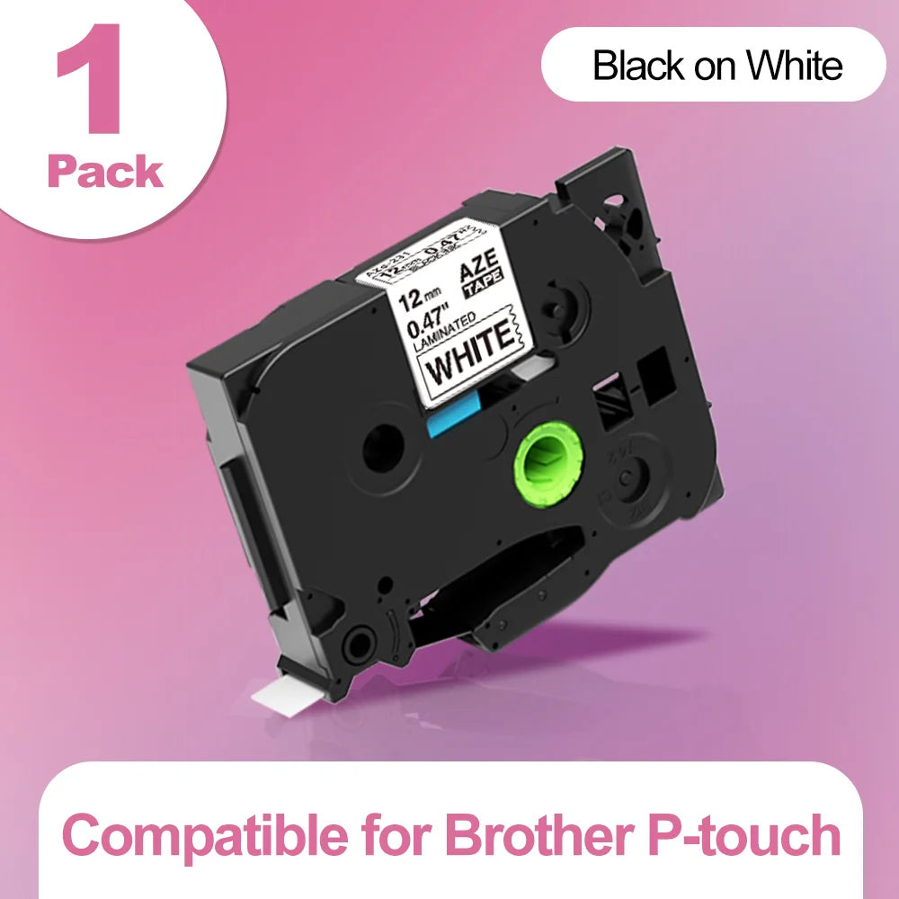 Markdomain TZe Compatible Laminated Label Tape for Brother PT Label Printer Tape Richie's Black on White 6mm