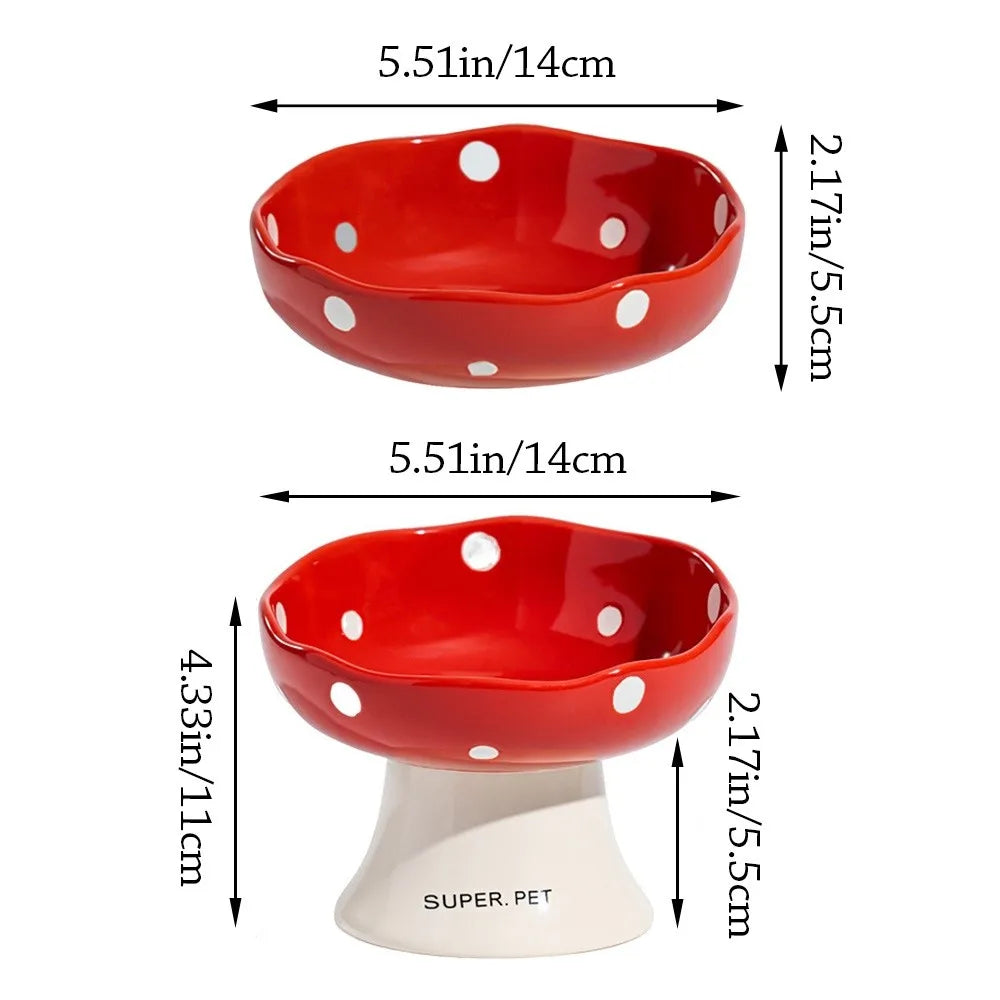 Ceramic Slanted Cat Bowl | Mushroom Design, Anti-Knockover Ceramic Pet Bowl Richie's