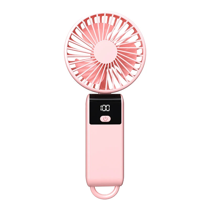 Foldable Handheld Fan USB-C Rechargeable LED Display 5-Speed Handheld Portable Fan Richie's Pink USB Type-C