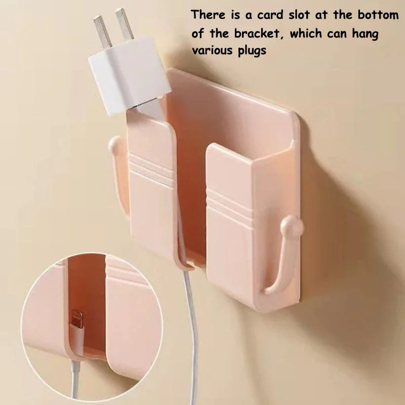 Wall Mount Phone Holder No-Drill Plug Bracket with Side Hook Phone Charging Bracket Richie's