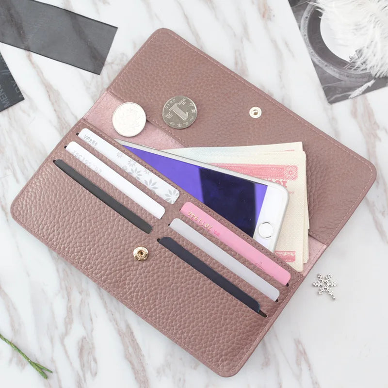 Women's Genuine Cowhide Leather Long Wallet & Zipper Card Holder Leather Women's Wallet Richie's