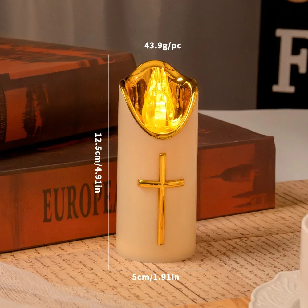 Christian Cross LED Flameless Prayer Candles – Safe Devotional LED Flameless Candle Richie's Beige