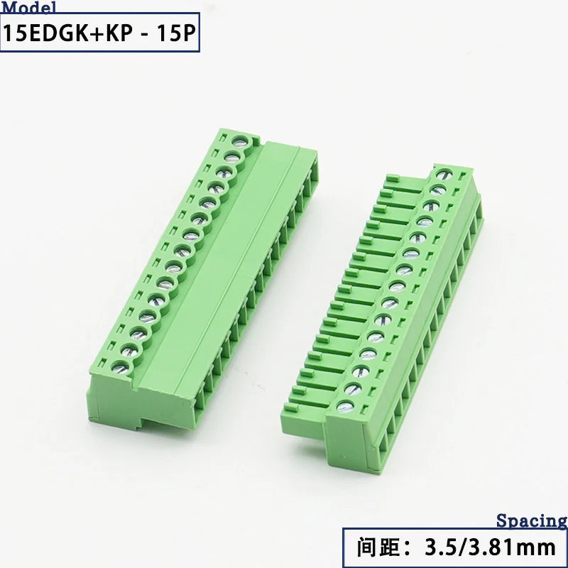 15EDGK PCB Screw Terminal Block 2–24 Pin Plug-In Connector Set PCB Terminal Block Richie's 15P 3.81MM 1 Set