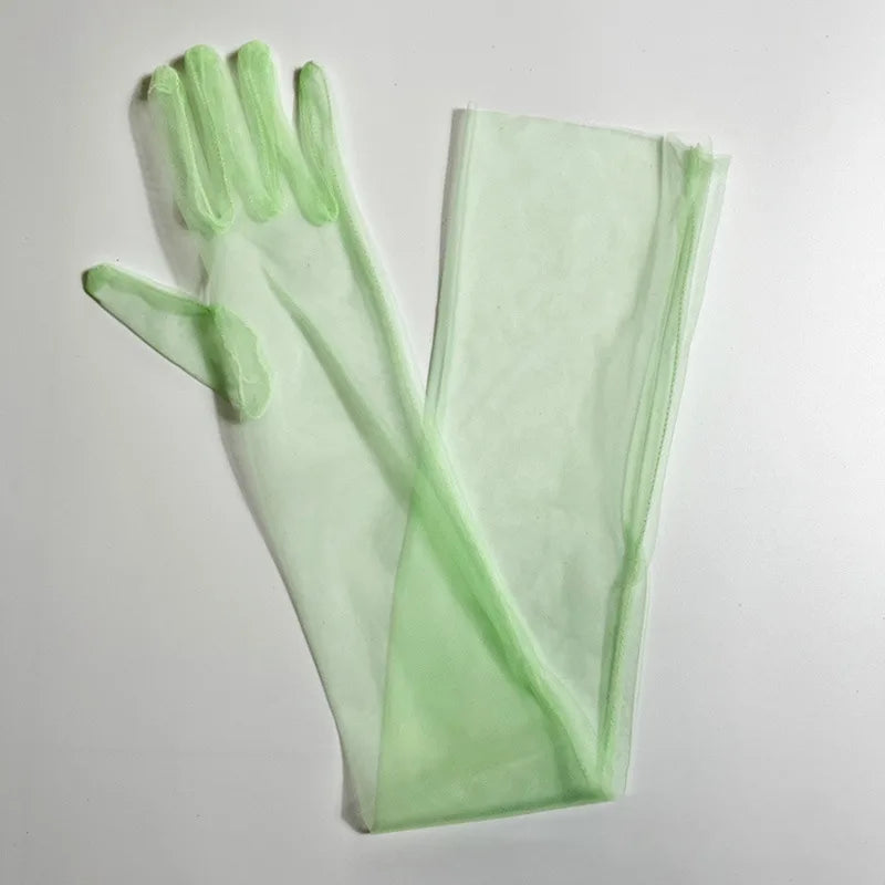 Women's Lace Tulle Long Gloves – Wedding, Prom & Party Bridal Lace Gloves Richie's light green
