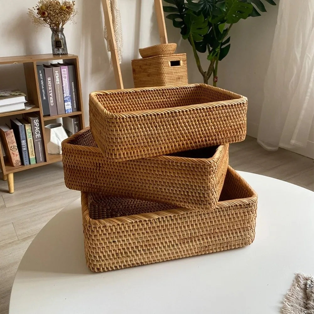 Handwoven Rattan Storage Basket | Desktop & Kitchen Organizer Rattan Storage Basket Richie's