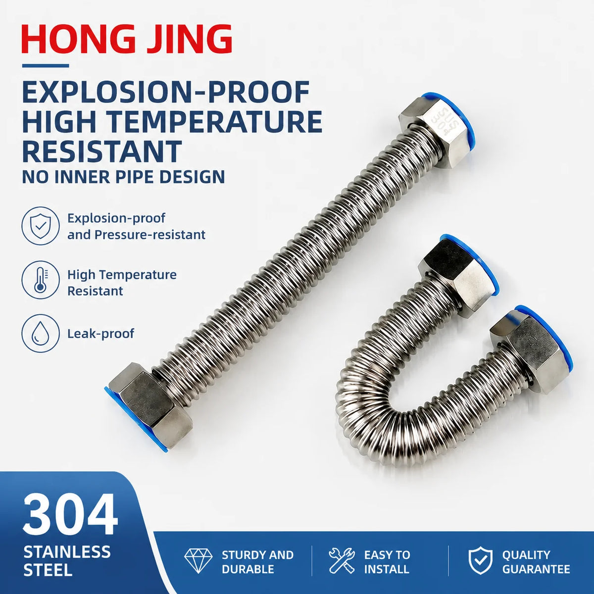 304 Stainless Steel Bellows Hose DN25 1 Inch High-Pressure Water Pipe Plumbing Bellows Hose Richie's