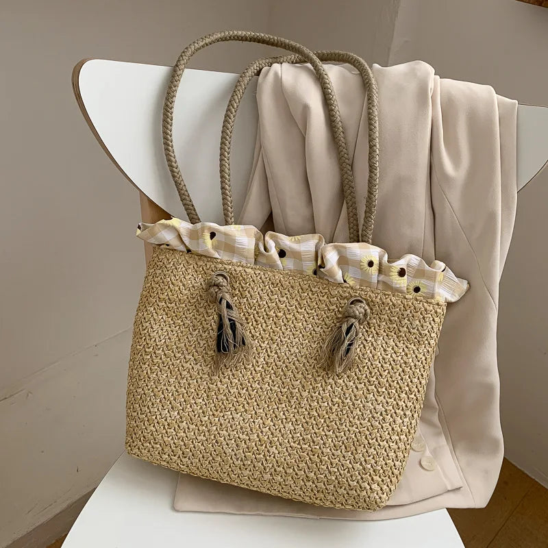 Women's Woven Straw Shoulder Bag – Large Capacity Summer Tote Woven Shoulder Bag Richie's Khaki
