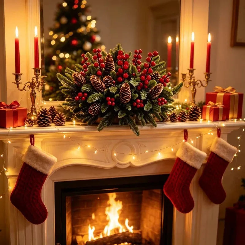 24pcs Artificial Pine, Pinecone & Red Berry Christmas Bouquet Christmas Decor Set Richie's