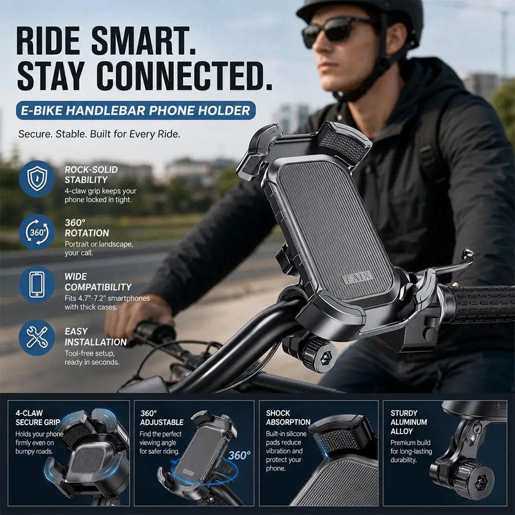 Anti-Shake Auto Lock Bike Phone Mount – Universal Handlebar Bike Phone Mount Richie's