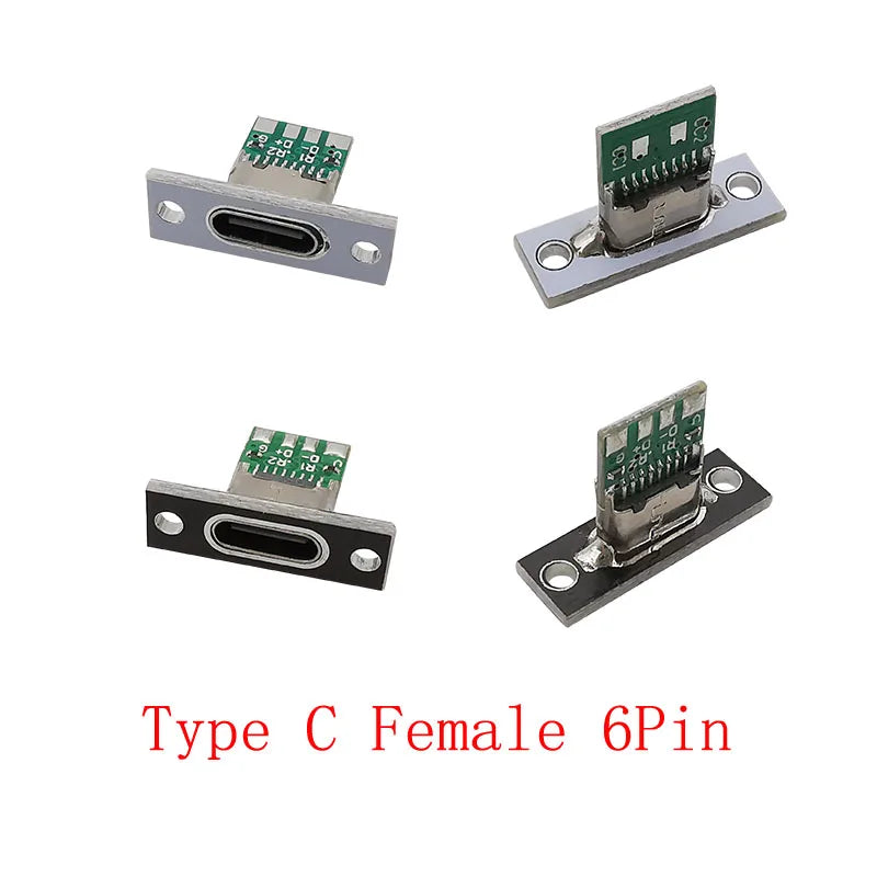 USB Type C 6-Pin Female Socket Connector with Fixing Plate USB C Connector Richie's