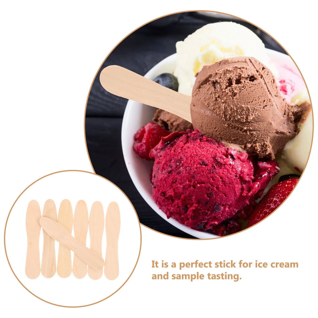 100 Natural Wooden Ice Cream Tasting Spoons – Eco-Friendly Wooden Tasting Spoons Richie's