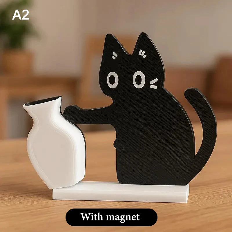 Black Cat Pushing Vase Fridge Magnet & Whisker Keepsake Box Decorative Fridge Magnet Richie's A2