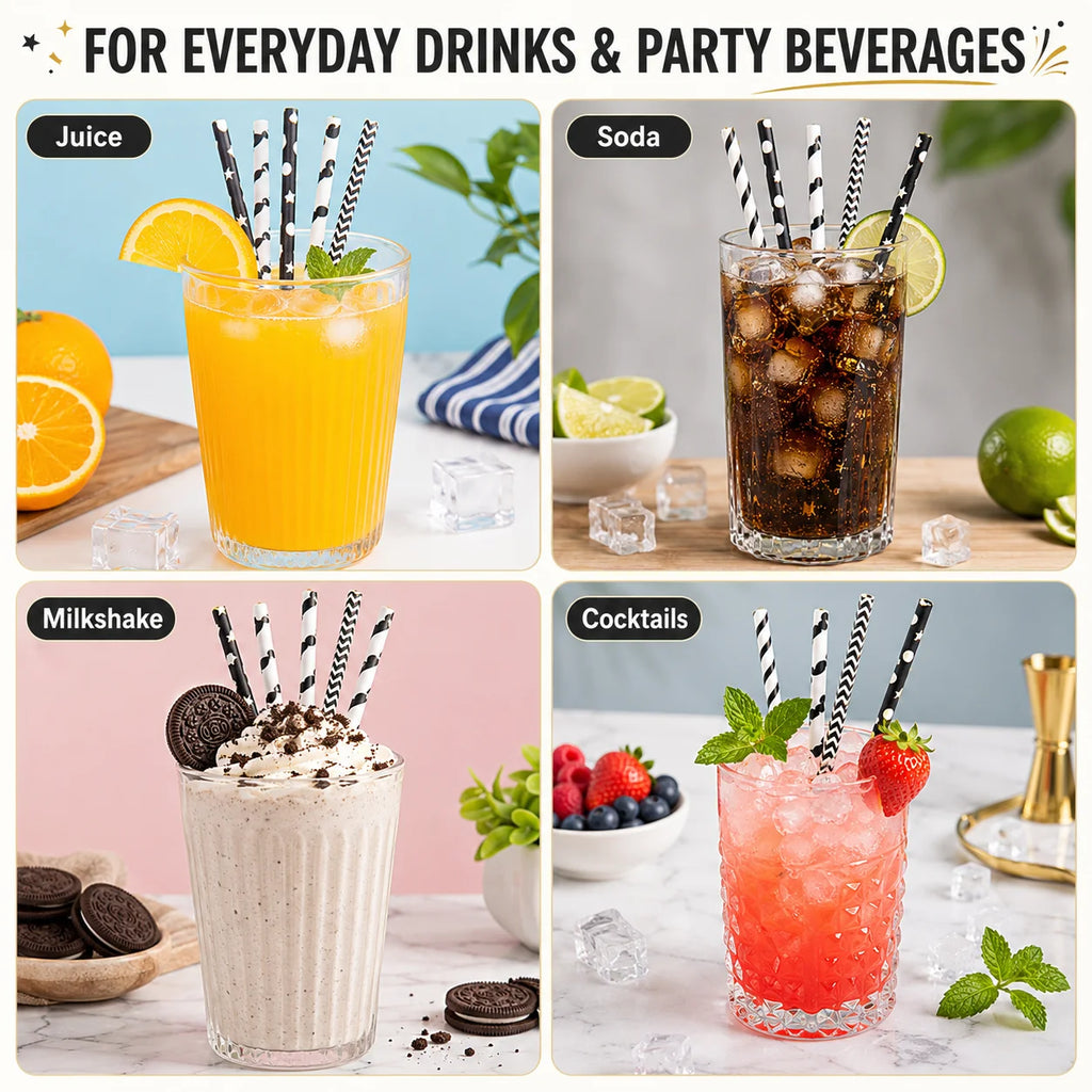 25pcs Black & White Paper Straws – Biodegradable Party Straws Paper Drinking Straws Richie's