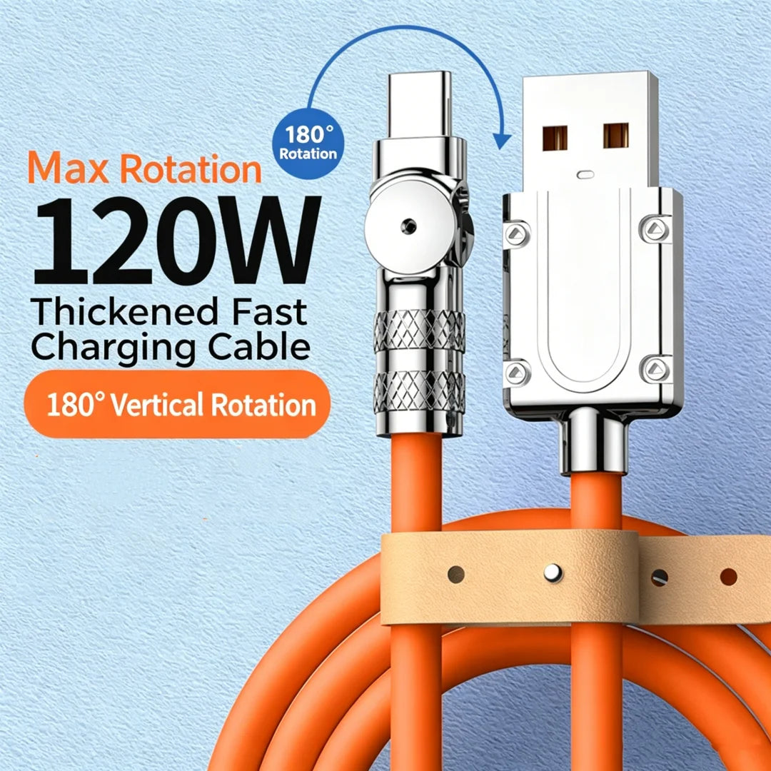 180° Rotating USB-C Cable 120W Fast Charging | 1M 2M 3M USB-C Charging Cable Richie's Orange 3m