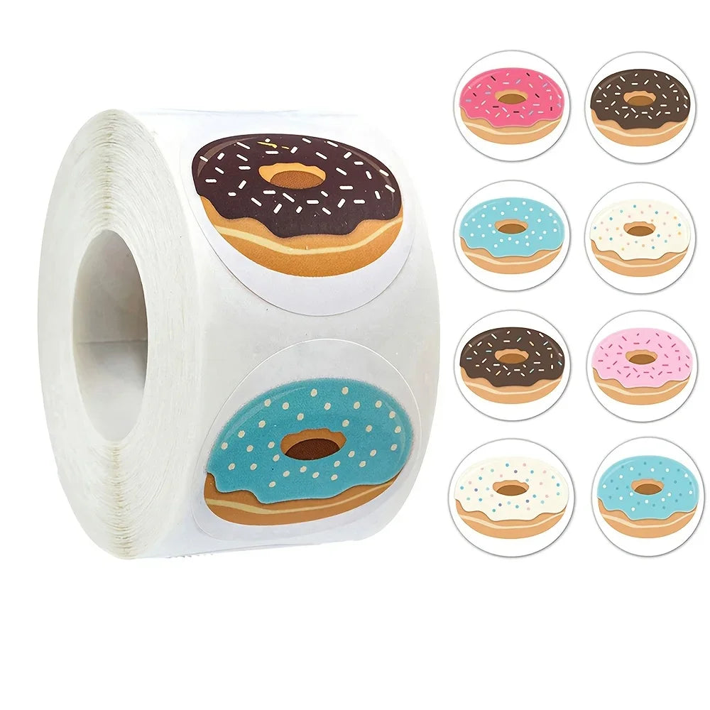 500 Pcs Donut Stickers Roll – DIY Labels & Envelope Seals Decorative Sticker Roll Richie's