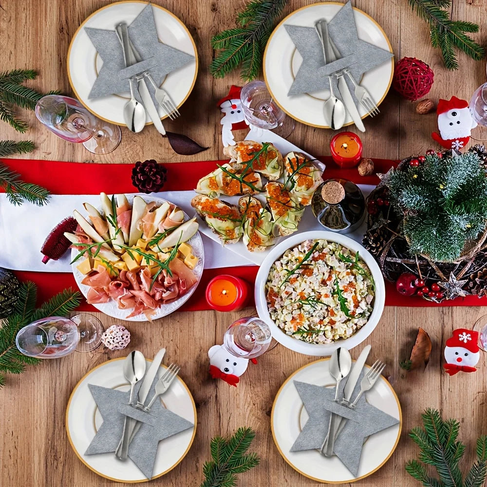 12pcs Christmas Star Felt Table Mats & Cutlery Bag Set Christmas Table Mats Richie's