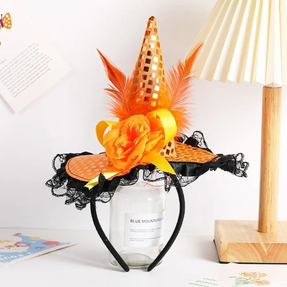 Halloween Witch Hat Headband – Lace Sequins Hair Hoop Halloween Costume Headband Richie's Yellow
