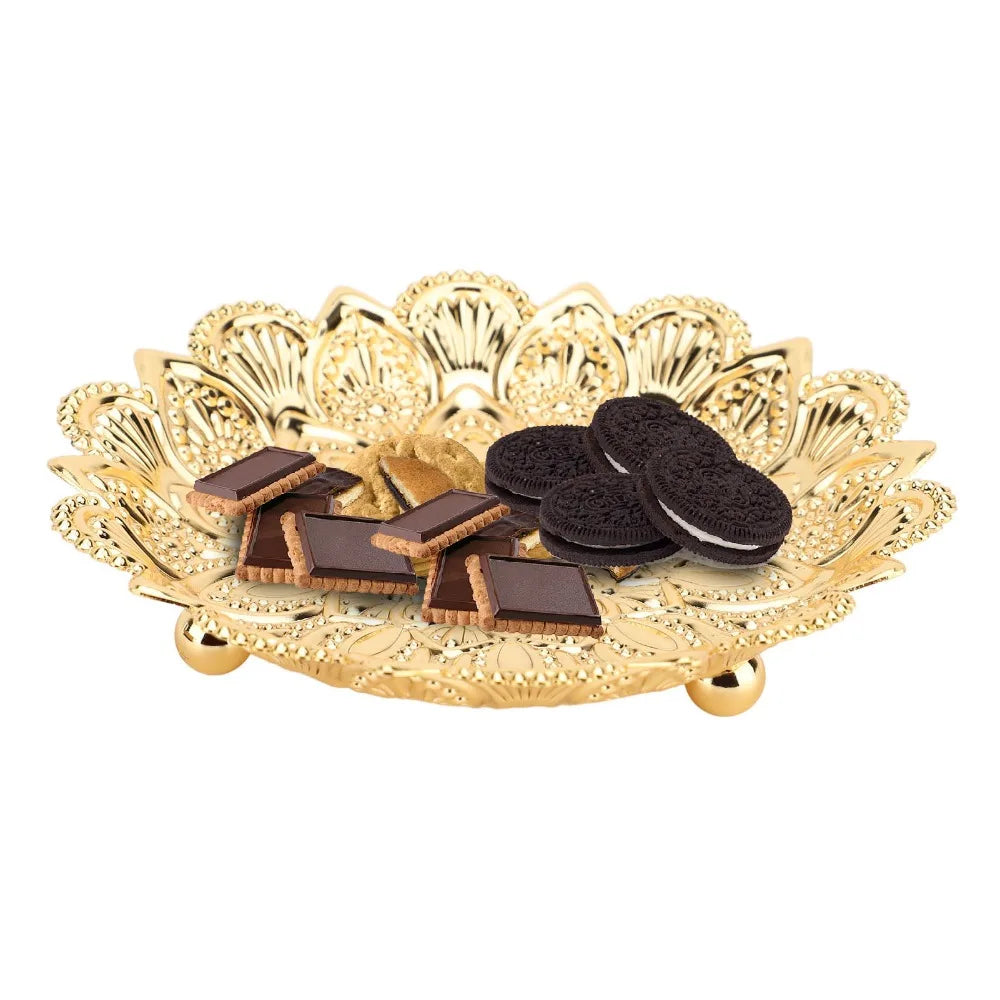Gold Turkish Serving Tray – Embossed Round Iron Centerpiece Decorative Serving Tray Richie's