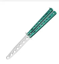 Stainless Steel Butterfly Trainer Knife – Balisong Flip Practice Butterfly Knife Trainer Richie's Green