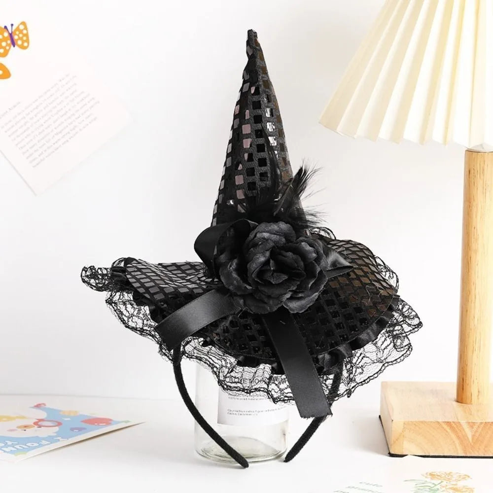 Halloween Witch Hat Headband – Lace Sequins Hair Hoop Halloween Costume Headband Richie's Black